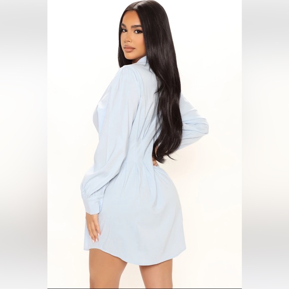 Fashion Nova NWT “Not Your Average Shirt Dress” Long sleeve Light blue button up - Picture 3 of 9